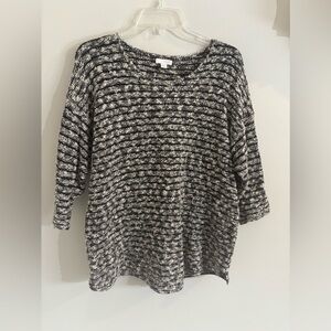J Jill Women’s Black White 3/4 Sleeve Scoop Neck Sweater Size L